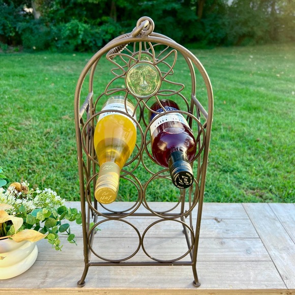 Other - Vintage Celestial Sun With Face Iron Wine Rack